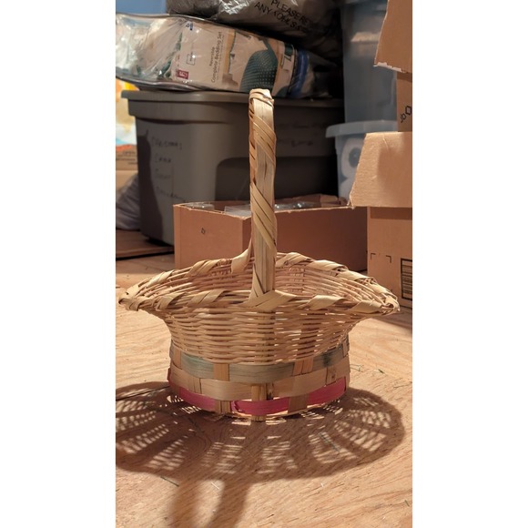 Vtg1950's/60's Bamboo‎ Wicker Pink Green Easter Bonnet Basket Grannycore attic - Picture 2 of 3